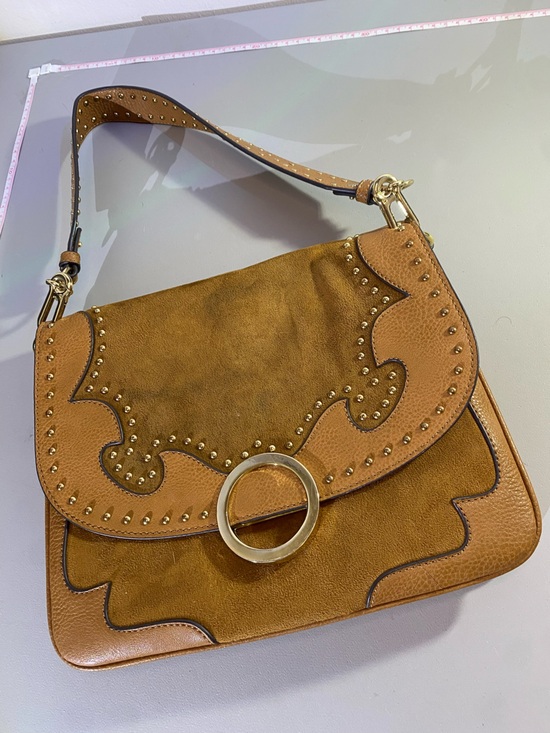 Aldo Handbags - Aldo Tan Suede & Leather Shoulder Bag with Gold Ring Accent